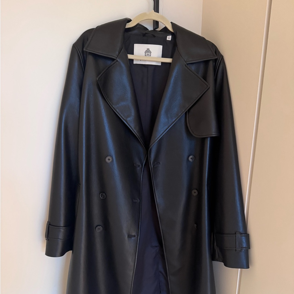 Aritzia Black Faux Leather Trench Coat